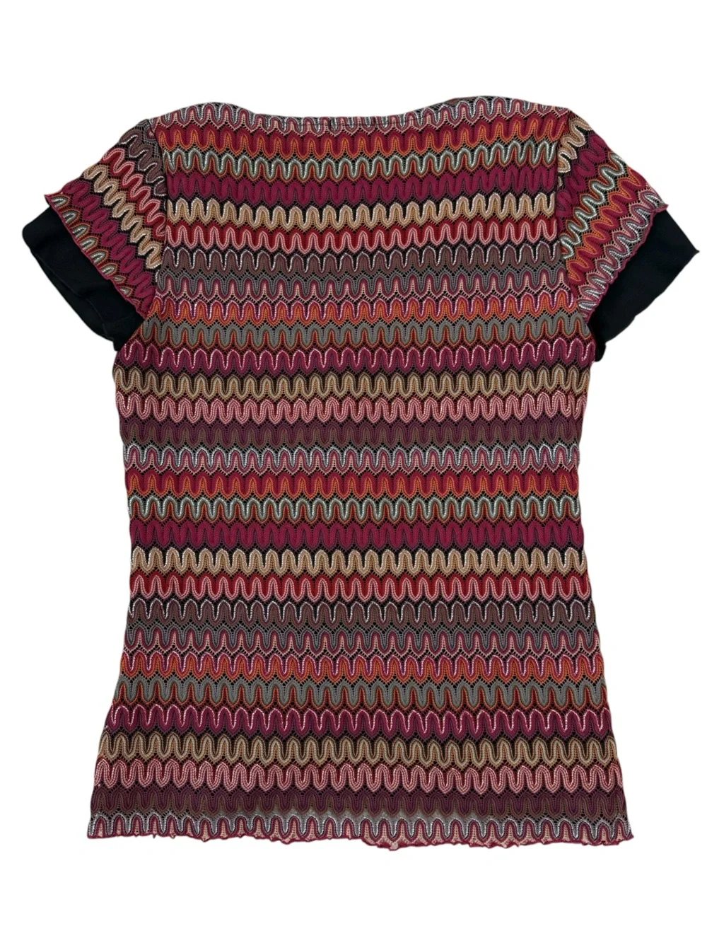 Y2K Wave Chevron Mesh Layered Top 2 Piece Boho Festival Pink Purple Small
